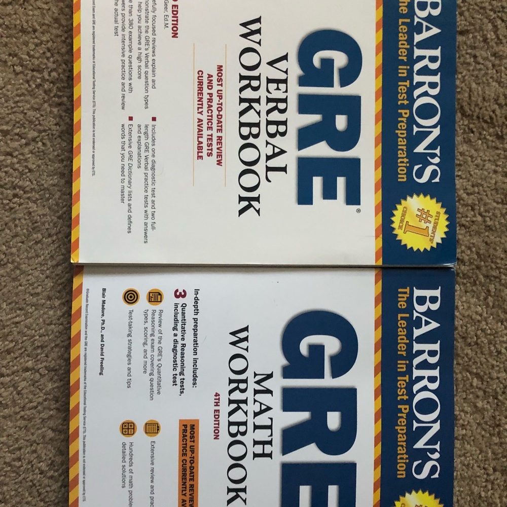 Barron’s GRE Verbal and Math Workbooks- BRAND NEW!